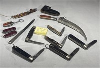 13 Pocket knives, Letter Opener, Dagger Sheath