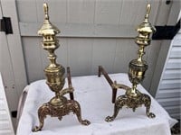 19c FRENCH PROVINCIAL BRASS ANDIRONS 21" FIREDOGS