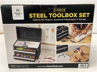 New 6 Pc Steel Toolbox Set Black
