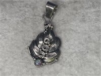 NAVAJO STERLING SILVER FLORAL OPAL PENDANT SIGNED