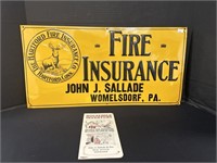 Rare Early Womelsdorf, PA Fire Insurance Tin Sign.