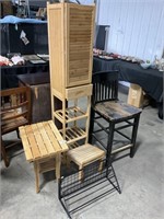 Oak High Top Chair, IKEA Style Shelving & Table.