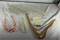 Lot of 9 Faux Pearls Necklaces Earrings
