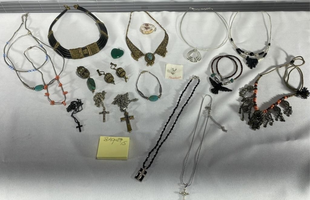 Stone Glass Necklace Earrings, Crosses Brooch