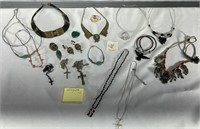 Stone Glass Necklace Earrings, Crosses Brooch