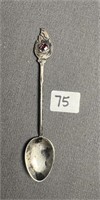 Antique Sterling Silver Garnet Stone Spoon