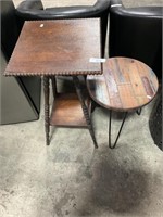 Antique End Table, Industrial Style Stool.