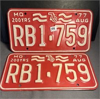 1976 Missouri License Plates X 2