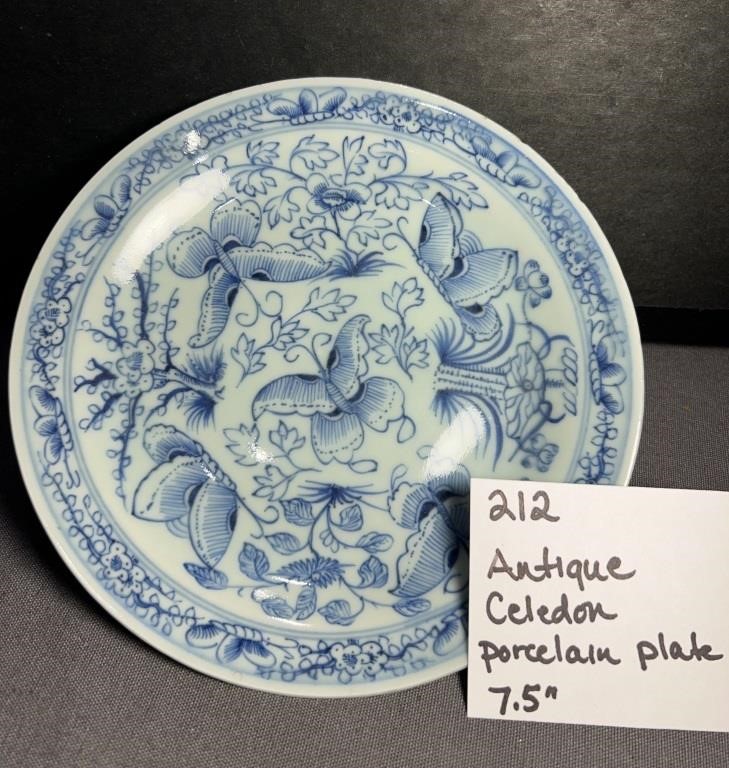 Antique Celedon Porcelain Plate 7.5 inch