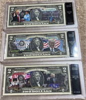 (3) Uncirculated $2 bills with Donald Trump Images