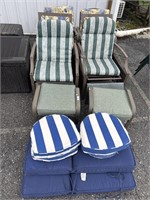 4 Patio Chairs w/ 2 Footrests & Cushions.