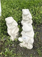 3 Concrete Frog Garden Statues.