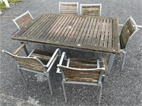 Vintage Aluminum & Wood Outdoor Table.