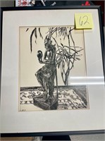 FRAMED & MATTED CHARCOAL ABSTRACT PRINT
