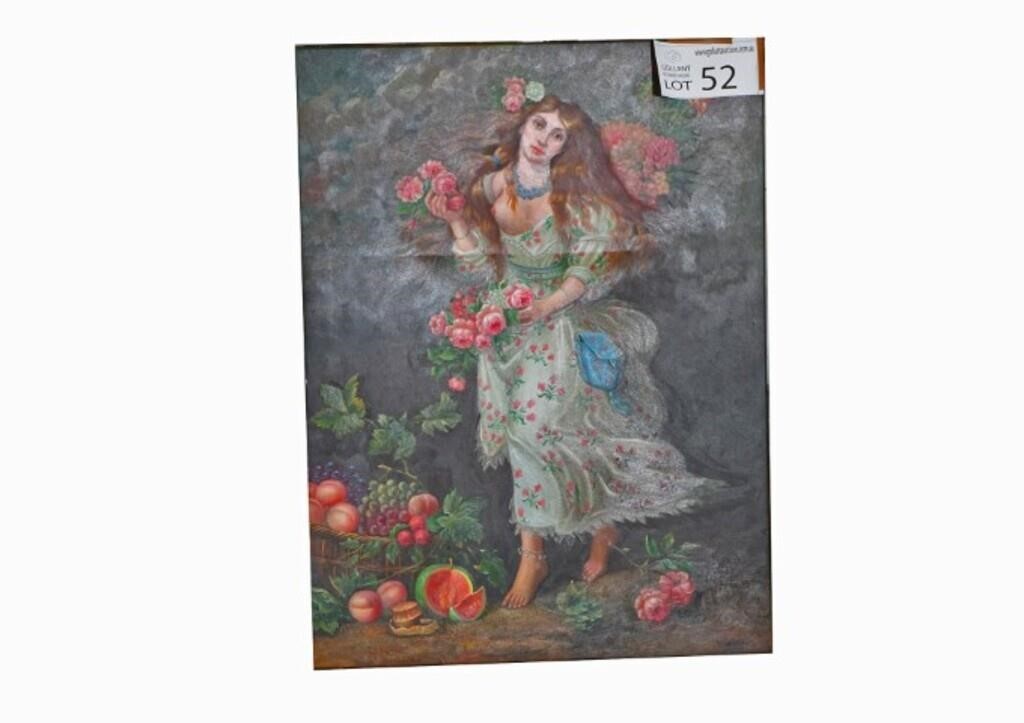 Oil Painting on stretcher (Lady & Flowers), 765x10