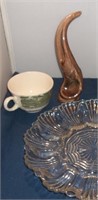 vtg Egg Plate, Currier & Ives? Cup & Bud Vase