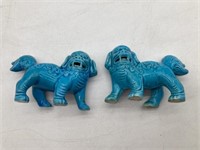 2 Pc Turquoise Ceramic Chinese Foo/Fu/Fo Standing