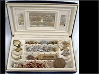 BLUE VELVET JEWELRY CASE AND CONTENTS