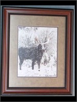 TOM MUSSEHL MOOSE IN THE SNOW PHOTGRAPH -163/4" X