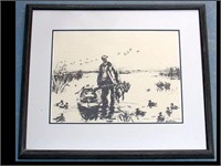 ARTIST SIGNED DUCK HUNTING PRINT - 23" X 191/2"