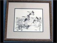 ARTIST SIGNED FLYING GOOS PRINT -21 3/4" X 19 3/4"