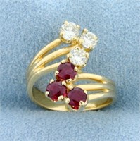 Vintage 1ct TW Natural Ruby and Diamond Ring in 14