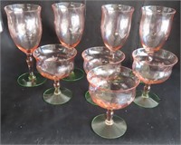 outstanding pink to green vaseline etched stemware