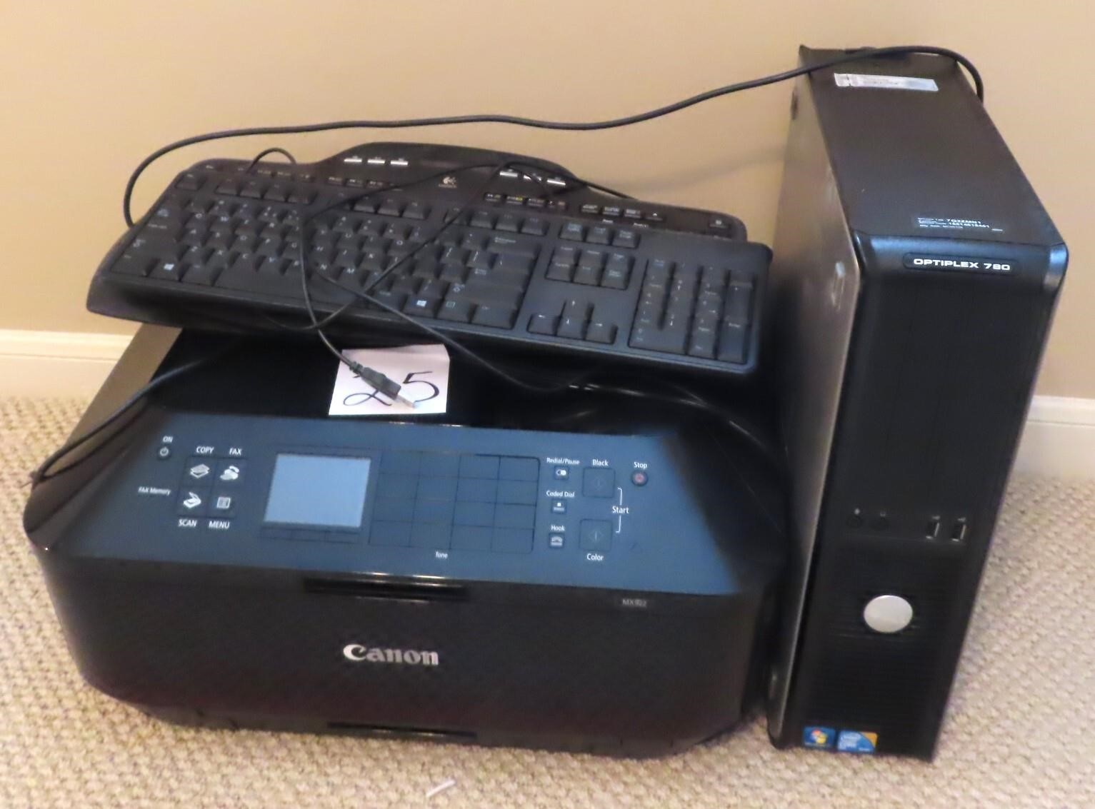 Dell Optifplex Computer, Cannon Printer, Keyboards