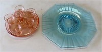 Cordial Set and Etched Blue Plate. NO SHIPPING