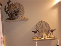 Two shelves and contents bird shells nautical