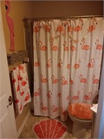 Bathroom set flamingo shower curtain towels rug
