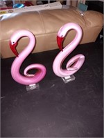 2 art glass pink flamingos, 12 inches tall. One