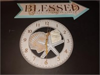 2 pcs nautical clock and blessed Sign 24" long.