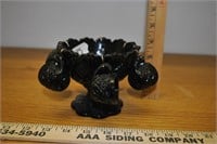 Black glass miniature punchbowl with 6 cups