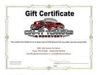 Gift Certificate - Tow (Value: $150)