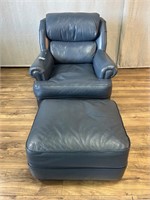 The Leather Factory Blue Chair & Ottoman
