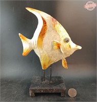 Metal Angelfish On Wood Stand