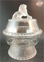 EAPG Gillinder and Sons Small Lidded Lion Compote