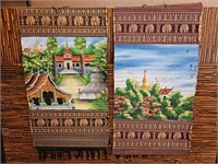 2 Thai temple wall hangings hand painted 30x17"