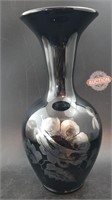Fenton Black -Silver Hand-Painted Vase 'M. Wagner'