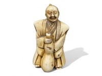 Japanese Carved ivory Man w Gourd NETSUKE