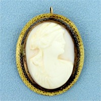 Pink Cameo Pendant or Pin in 10K Yellow Gold