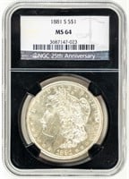 Coin 1881-S Morgan Silver Dollar NGC-MS64