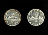 Coin 2-Canadian Silver Dollars-1957 & 1959-BU