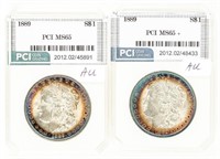 Coin 2 Morgan Silver Dollars-PCI-1889-P-MS65+