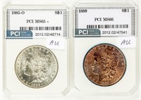 Coin 2 Morgan Dollars-PCI-1885-O+1889-P/MS65+MS66