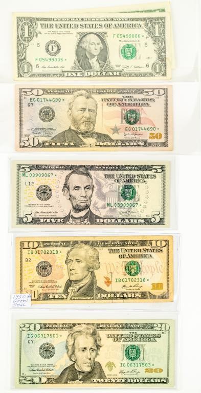 Coin Star Notes(5) $1+$5+$10+$20+$50+Sil Certf