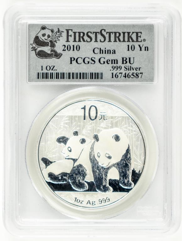 Coin 2010 10 Yuan Panda 1st Strike PCGS-Gem BU