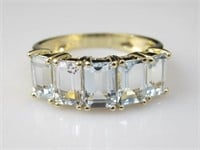14K Gold Genuine Aquamarine Emerald Cut Ring