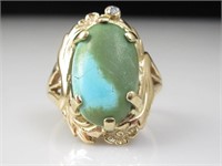 Turquoise Diamond Ring Vintage Estate 10K Gold